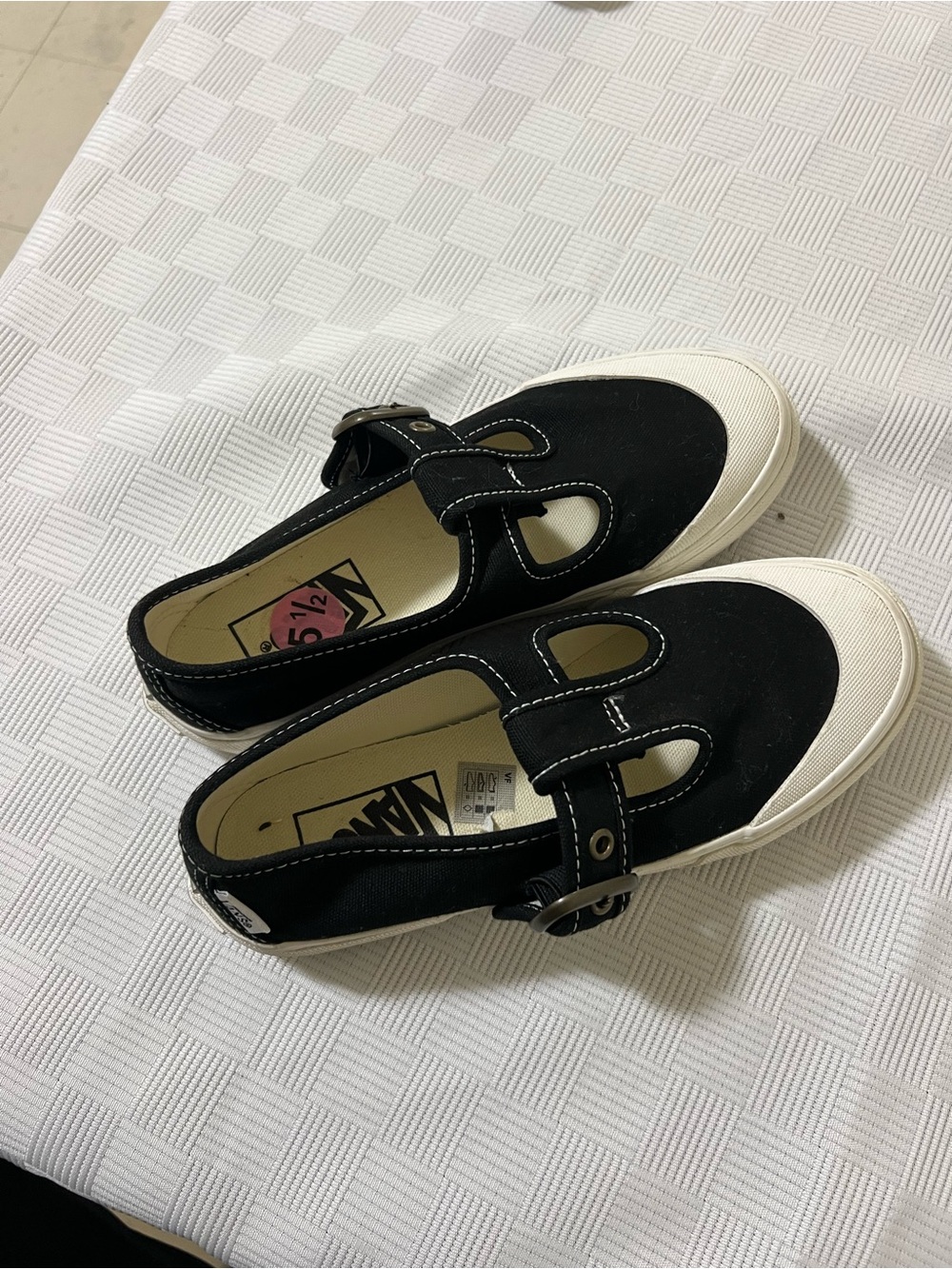 Vans Black and White Kids Mary Jane Style Sneakers